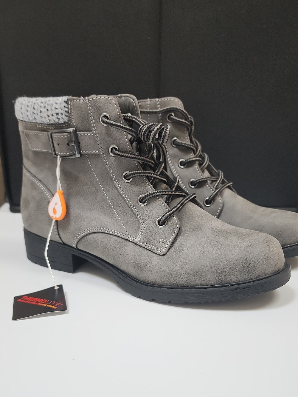 Sporto Size 6m Women's Gray Lace-Up Ankle Boots with Knit Collar